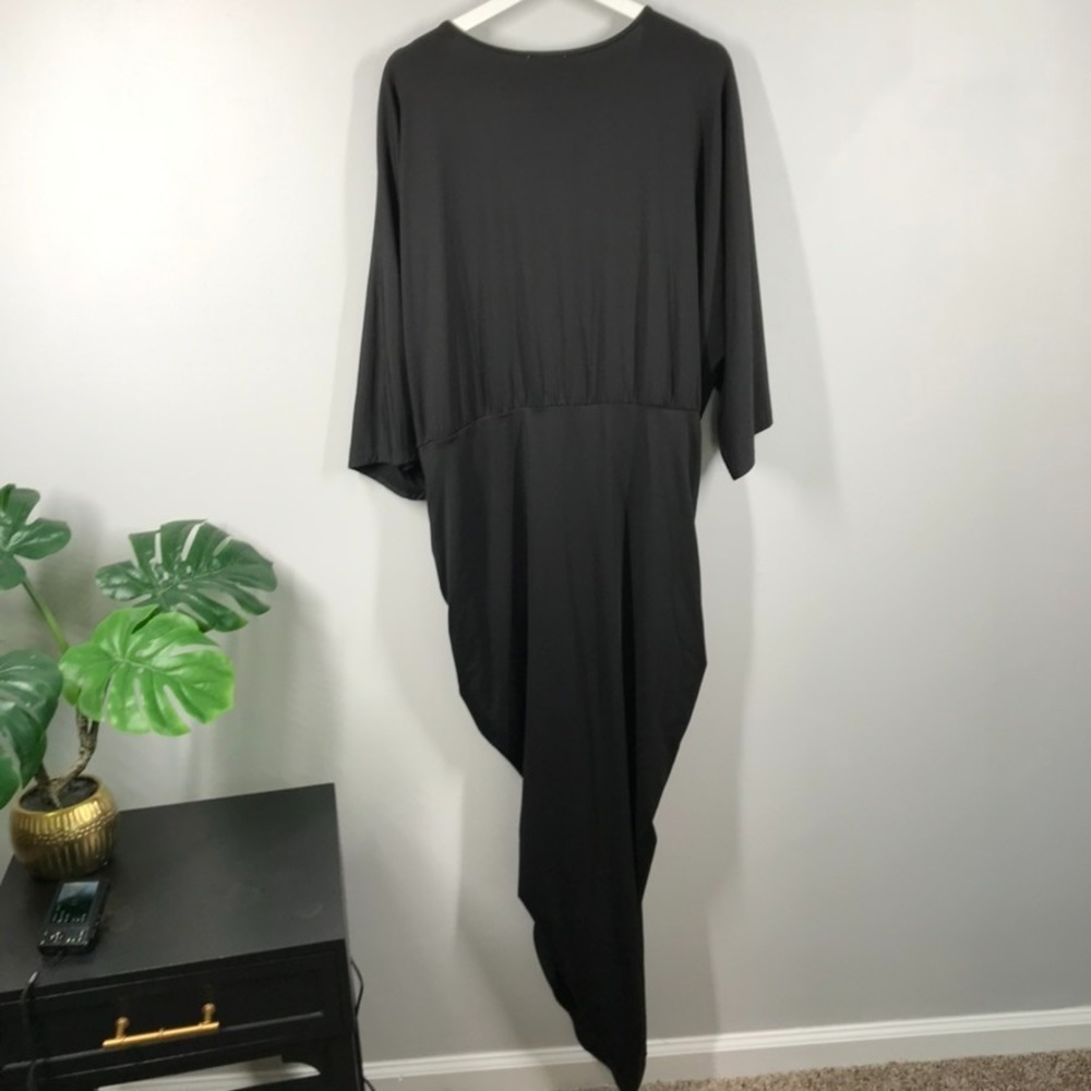 BALTIC BORN Dress Size 3X MIMI Black Ruched Faux Wrap Midi Draped - Picture 2 of 14